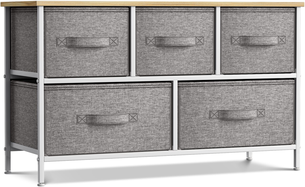 Sorbus Dresser with 5 Drawers - Storage Chest Organizer Unit with Steel Frame, Wood Top, Easy Pull Fabric Bins - Long Wide TV Stand for Bedroom Furniture, Hallway, Closet & Office Organization